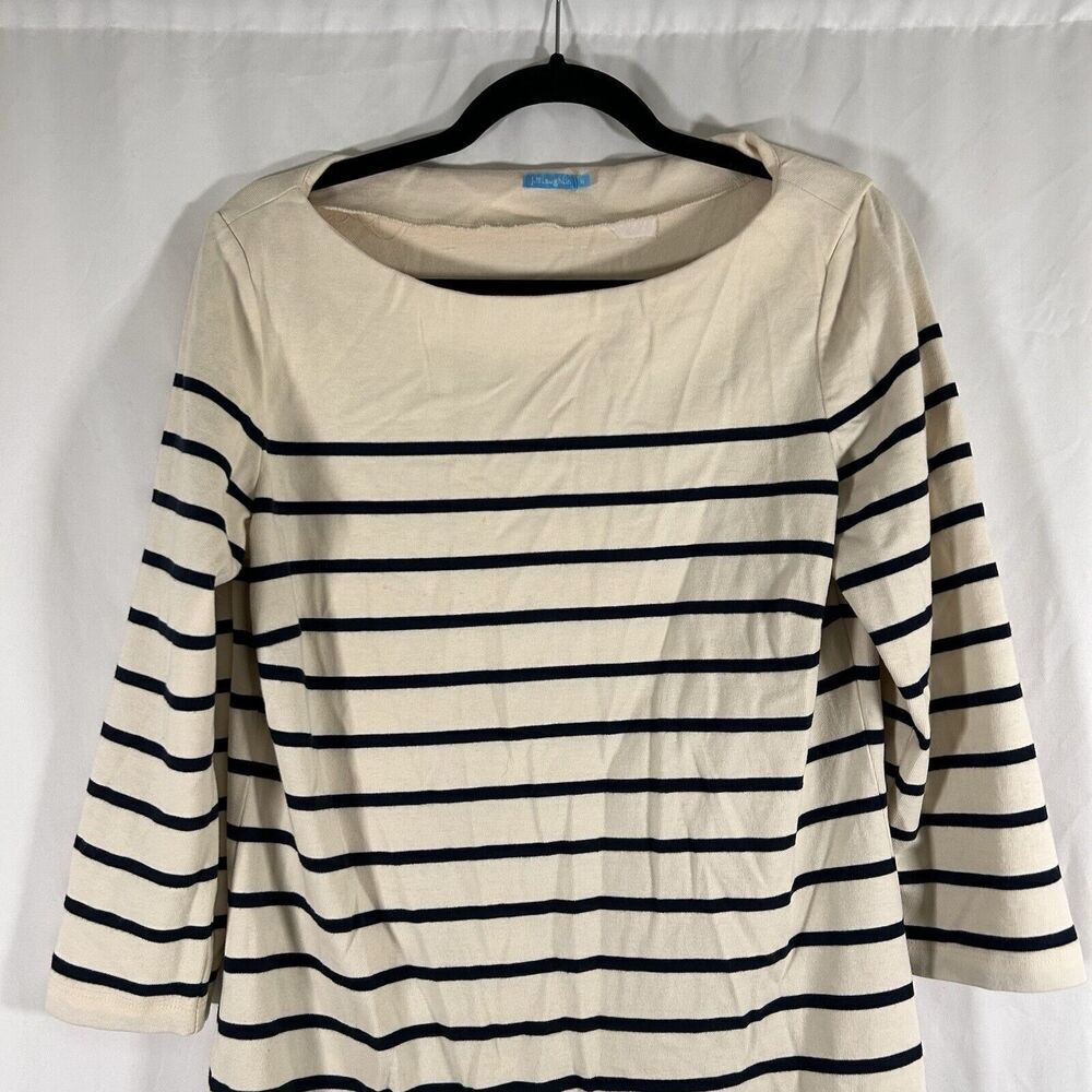 J Mclaughlin Dress Women's Medium White Black Striped 3/4 Sleeve 100% Cotton - Picture 2 of 11